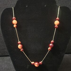 💎 Vintage Tiger Eye Glass Beaded Gold Necklace 💎